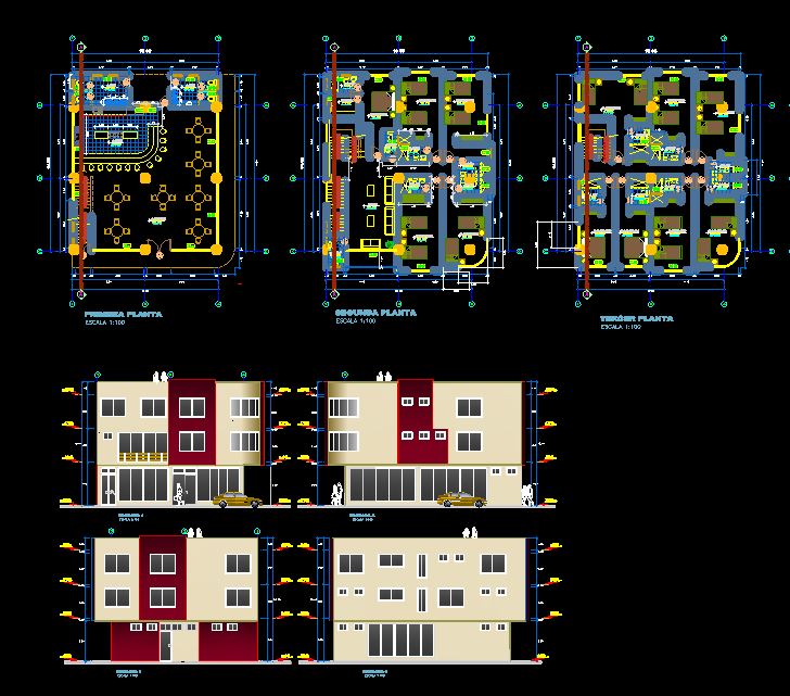 دانلود پروژه طراحی نقشه و پلان هتل رستوران کوچک