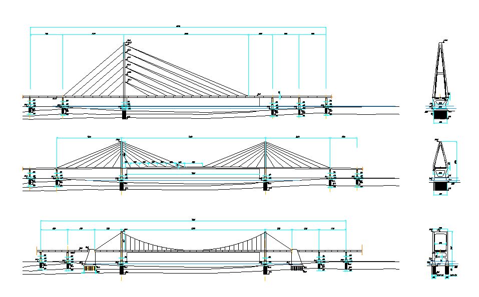 دانلود پروژه طراحی نقشه سه نوع پل کابلی