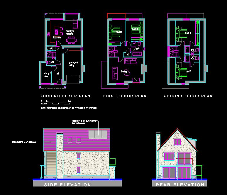 دانلود پروژه طراحی نقشه و پلان خانه ویلایی شیروانی دو طبقه  (16)