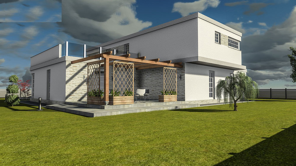 دانلود پروژه طراحی نمای خارجی و محوطه سازی خانه ویلایی مدرن (3)