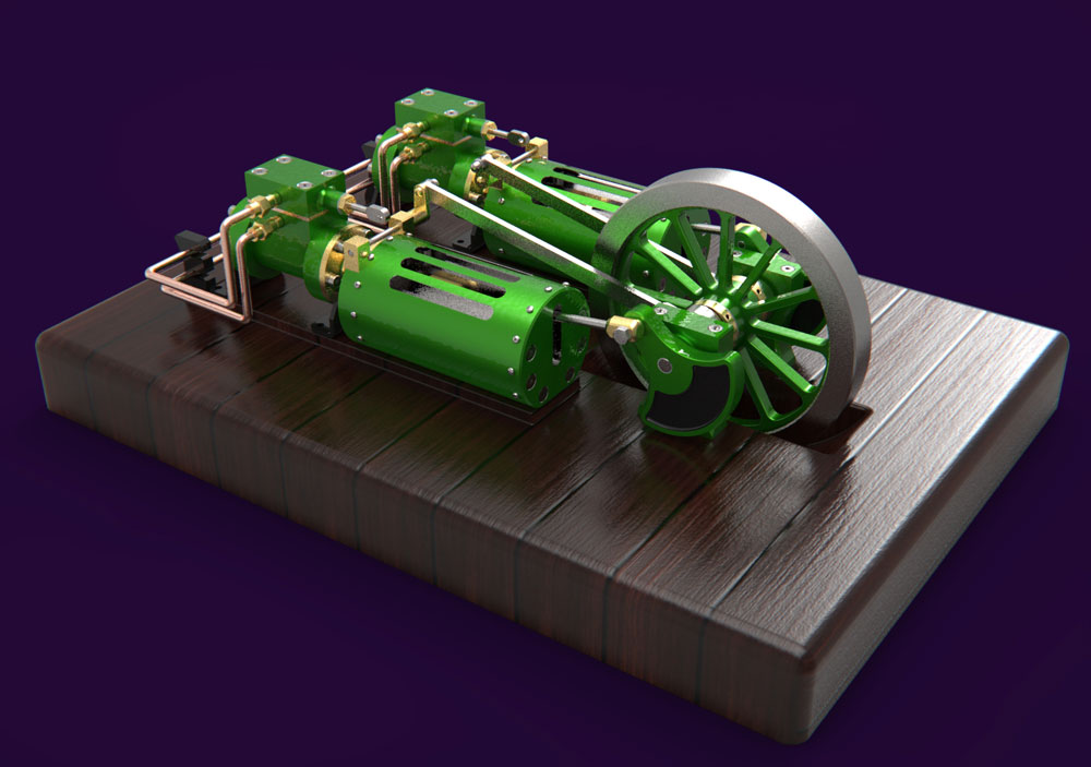دانلود پروژه طراحی موتور بخار افقی دوقلو