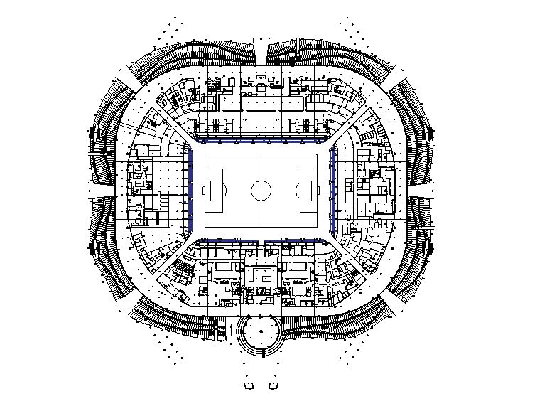دانلود پروژه طراحی نقشه و پلان استادیوم 4 طبقه مدرن فوتبال