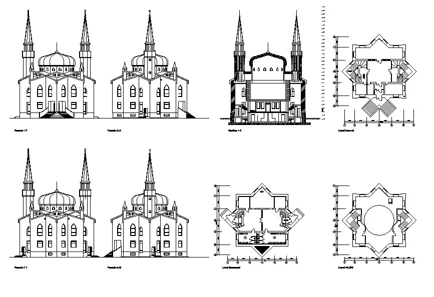دانلود پروژه طراحی نقشه و پلان مسجد بزرگ با گنبد و گلدسته