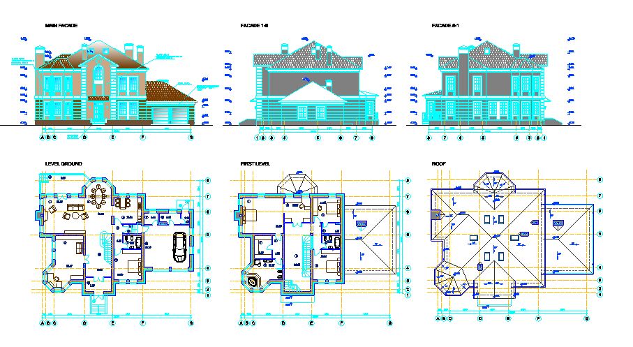 دانلود پروژه طراحی نقشه و پلان خانه ویلایی بزرگ (پر جمعیت) (20)