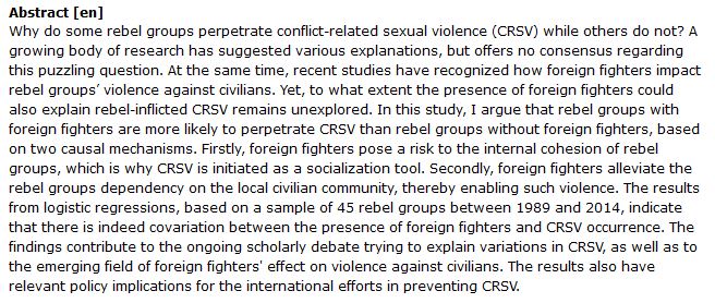 دانلود پایان نامه : بررسی تاثیر حضور جنگجویان خارجی بر وقوع خشونت های جنسی