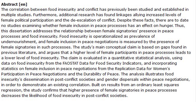 دانلود پایان نامه : بررسی تاثیر حضور زنان در روند مذاکرات صلح و امنیت غذایی 