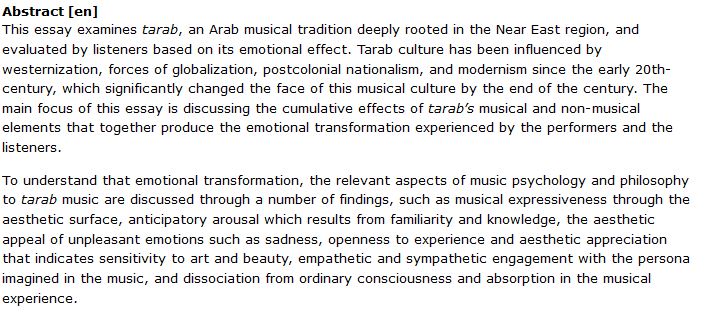 دانلود پایان نامه : بررسی روانشناسی و فلسفه موسیقی عربی tarab در منطقه خاور نزدیک