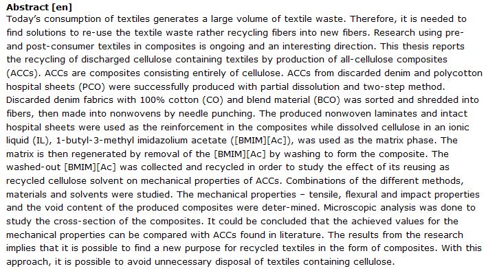 دانلود پایان نامه :  بررسی روش جدید بازیافت پسماند و زباله های نساجی به عنوان کامپوزیت های تمام سلولزی (ACCs)