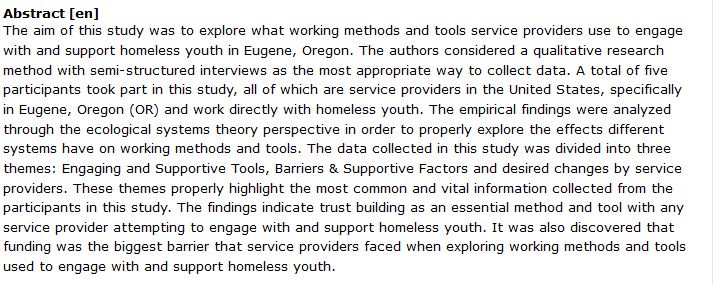 دانلود پایان نامه : بررسی روش ها و ابزارهای ارائه دهندگان خدمات به جوانان بی خانمان