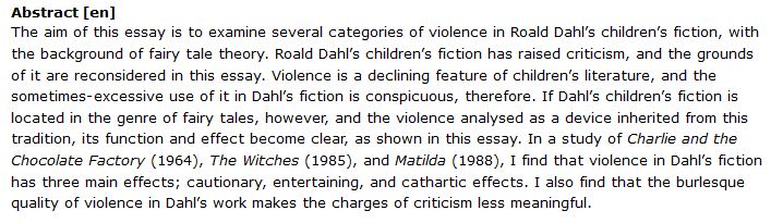 دانلود پایان نامه :  تحلیلی درباره استفاده رولد دال Roald Dahl از خشونت در کتاب داستان های کودکان