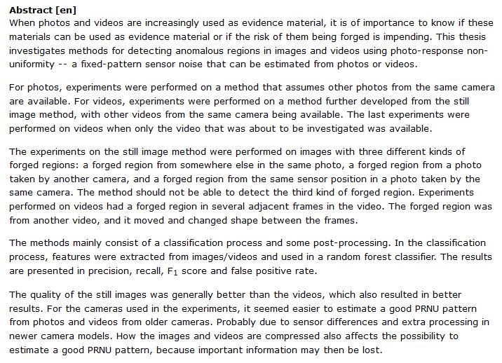 دانلود پایان نامه : تشخیص ناهنجاری و جعل در تصاویر و فیلم ها با استفاده از PRNU
