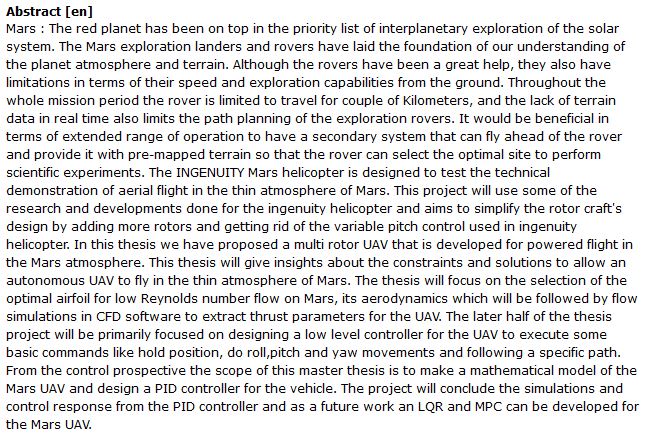 دانلود پایان نامه : طراحی ، مدل سازی و کنترل یک پهپاد فضایی مریخ نورد
