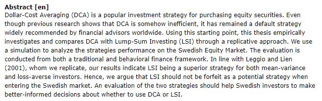دانلود پایان نامه : مطالعه تطبیقی استراتژی میانگین هزینه دلار DCA با سرمایه گذاری LSI