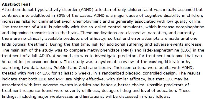 دانلود پایان نامه : مطالعه تطبیقی متیل فنیدیت (MPH) و لیزدگزامفتامین (LDX) در درمان ADHD بزرگسالان