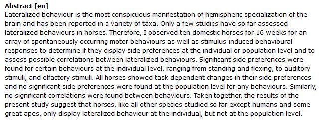 دانلود پایان نامه : مطالعه رفتار جانبی در اسب های اهلی