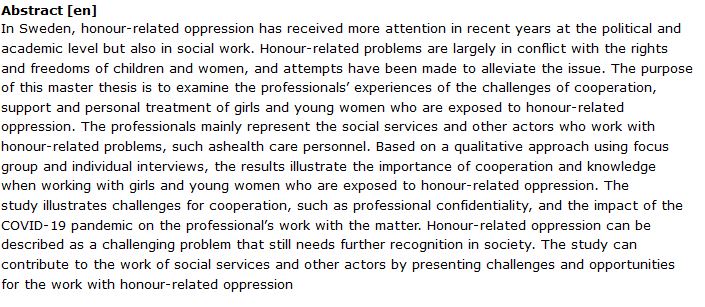 دانلود پایان نامه : مطالعه کیفی تجربیات متخصصان در زمینه  دختران و زنان جوان در معرض سرکوب های ناموسی