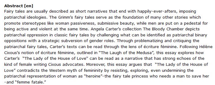 دانلود پایان نامه : نقد کلیشه های جنسیتی و مردسالاری در افسانه ها توسط کتاب ” اتاق خونین ” آنجلا کارتر