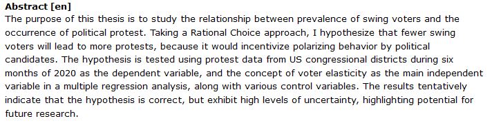 دانلود پایان نامه : بررسی رابطه بین رأی دهندگان چرخشی (Swing voters) و وقوع اعتراضات سیاسی در امریکا