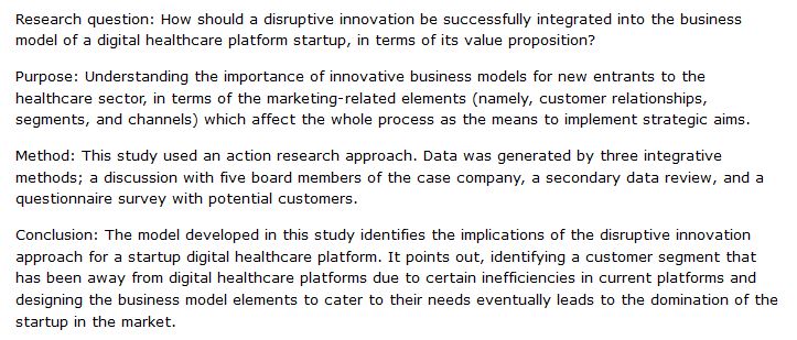 دانلود پایان نامه : بررسی یک رویکرد نوآورانه مخرب برای طراحی مدل کسب و کار پلتفرم مراقبت های بهداشتی دیجیتال