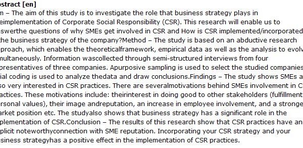 دانلود پایان نامه : بررسی استراتژی کسب و کار ها در اجرای مسئولیت اجتماعی شرکت (CSR)