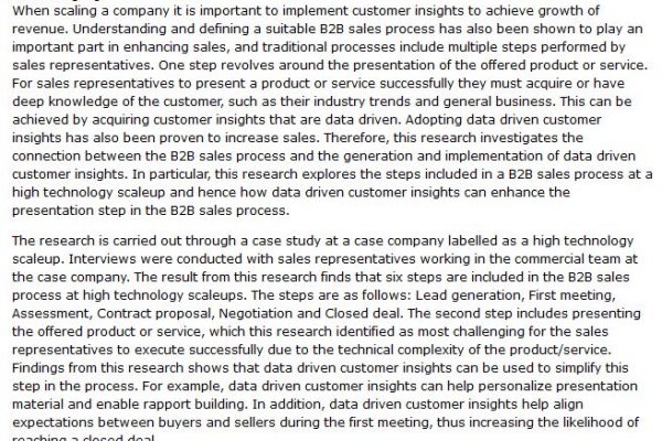 دانلود پایان نامه : بررسی مبتنی بر داده بینش مشتری در فرآیند فروش B2B