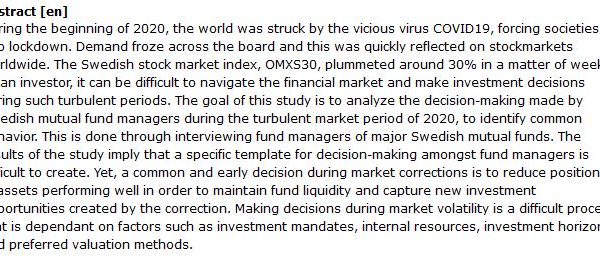 دانلود پایان نامه : بررسی تصمیم گیری مدیران بازارهای سهام و صندوق های سرمایه گذاری مشترک در همه گیری کرونا