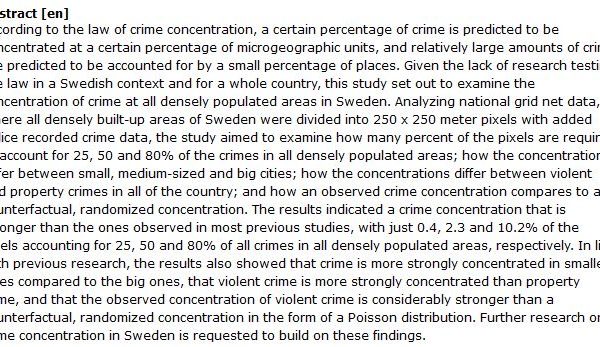 دانلود پایان نامه : بررسی و پیش‌بینی تمرکز جرم در مناطق پرجمعیت سوئد