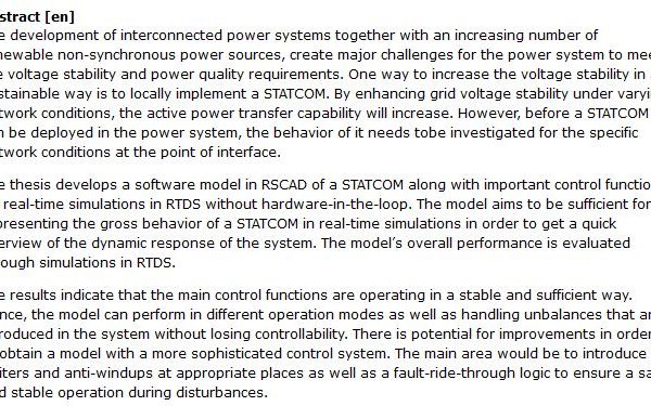دانلود پایان نامه : توسعه یک مدل شبیه سازی بلادرنگ در RSCAD یک STATCOM در سیستم قدرت جهت پایداری ولتاژ