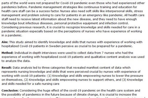 دانلود پایان نامه : بررسی دیدگاه پرستاران در مورد دانش و مهارت های حیاتی برای مراقبت از بیماران کرونایی