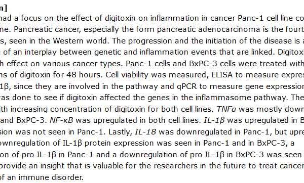 دانلود پایان نامه : بررسی اثر دیژیتوکسین بر پاسخ ایمنی رده سلولی panc-1 در مقایسه با BxPC-3 در آزمایشگاه
