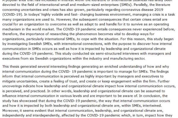 دانلود پایان نامه : بررسی تأثیر همه گیری کرونا بر ارتباطات داخلی شرکت های کوچک و متوسط بین‌المللی