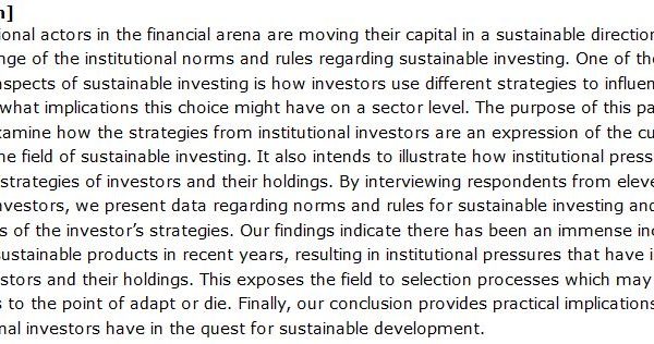 دانلود پایان نامه : مطالعه کیفی در مورد تاثیر فشارهای سازمانی بر استراتژی های سرمایه گذاران