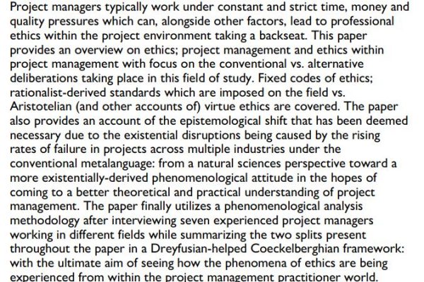 دانلود پایان نامه : یک مطالعه پدیدارشناختی اخلاق در مدیریت پروژه در جامعه متخصصان