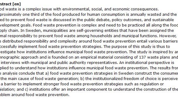 دانلود پایان نامه : بررسی چگونگی تأثیر نهاد های دولتی و مردمی بر پیشگیری از ضایعات و زباله های مواد غذایی شهری