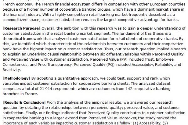 دانلود پایان نامه : بررسی رضایت مشتری در صنعت بانکداری تعاونی فرانسه