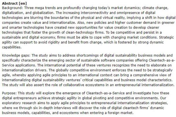 دانلود پایان نامه : بررسی مدل‌ کسب‌وکار کارآفرینان دیجیتال در برنامه فناوری پاک  Cleantech