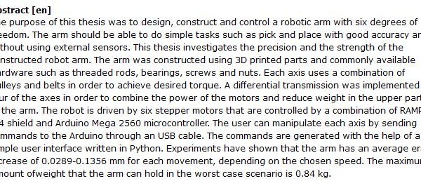 دانلود پایان نامه : طراحی، ساخت و کنترل یک بازوی رباتیک شش درجه آزادی 6DoF  با پرینتر سه بعدی