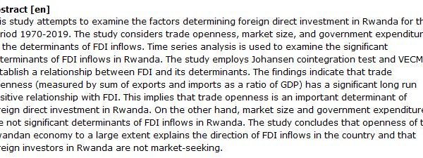 دانلود پایان نامه : بررسی عوامل تعیین کننده سرمایه گذاری مستقیم خارجی در رواندا