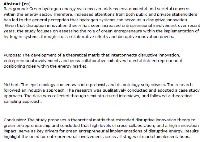 دانلود پایان نامه : بررسی نوآوری مخرب در کارآفرینی انرژی سبز