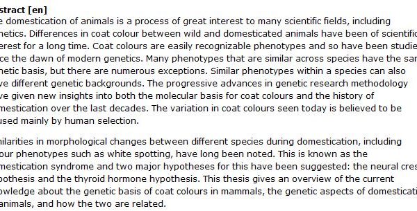 دانلود پایان نامه : بررسی تاثیر اهلی کردن بر ژنتیک رنگ پوشش حیوانات پستاندار