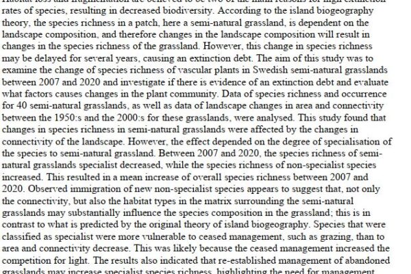 دانلود پایان نامه : بررسی تغییر غنای گونه‌ای و انقراض گیاهان بر اثر تغییرات زیستگاهی